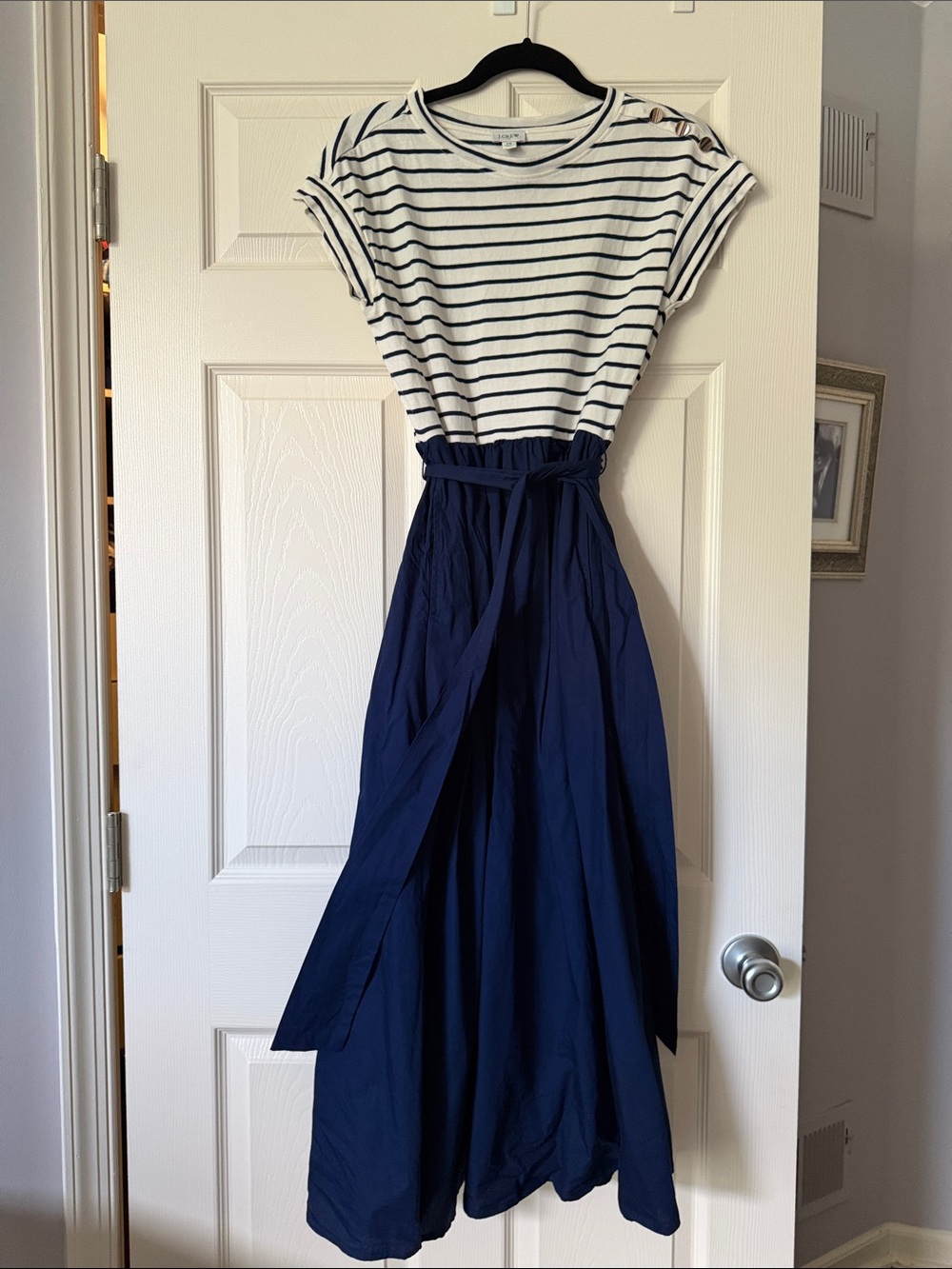 J. Crew Factory Striped Navy and White Maxi Dress
